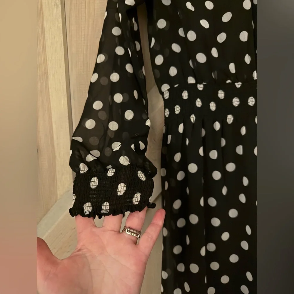 LIKE NEW Olivaceous Black Polka Dot Midi Dress - Picture 6 of 11